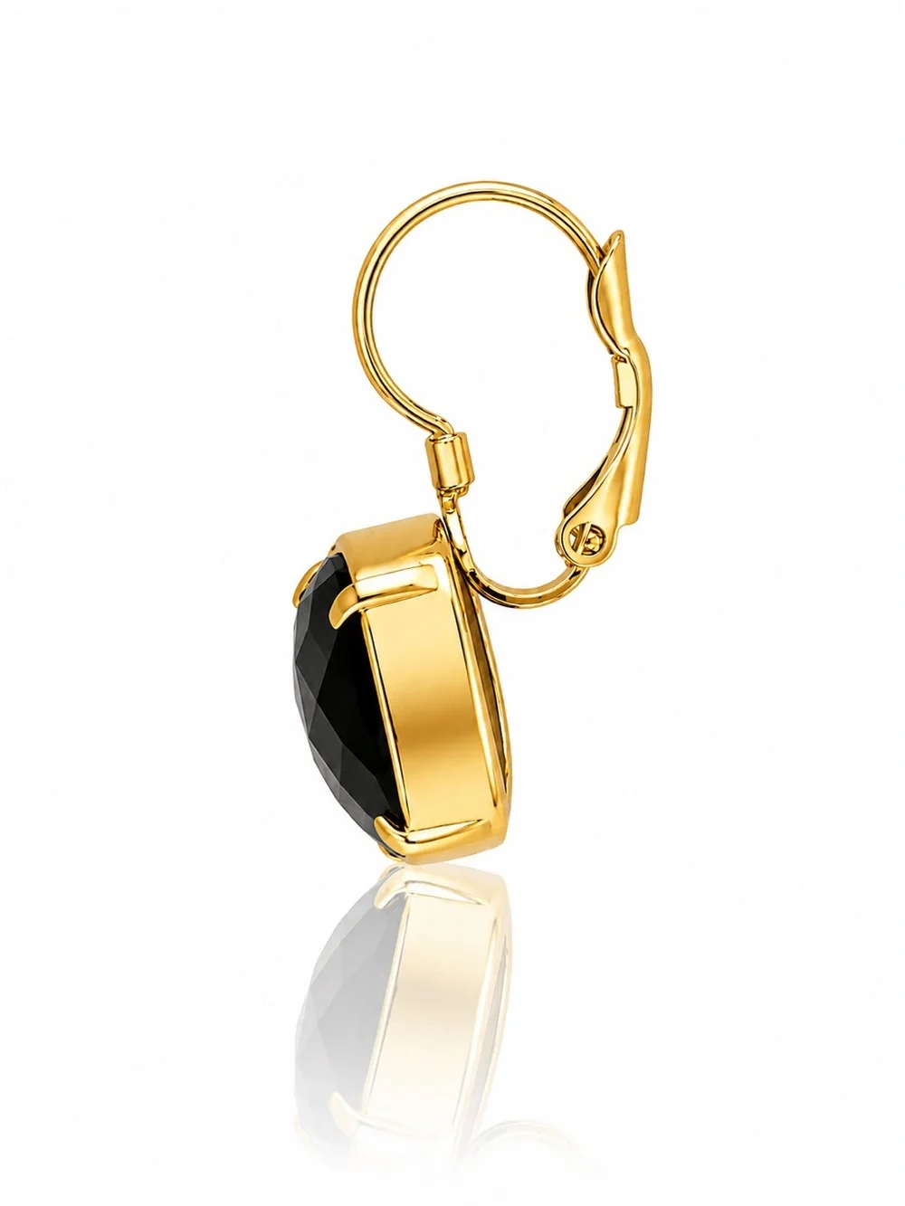 Gold Leverback Black Drop Earrings - Picture 2 of 2